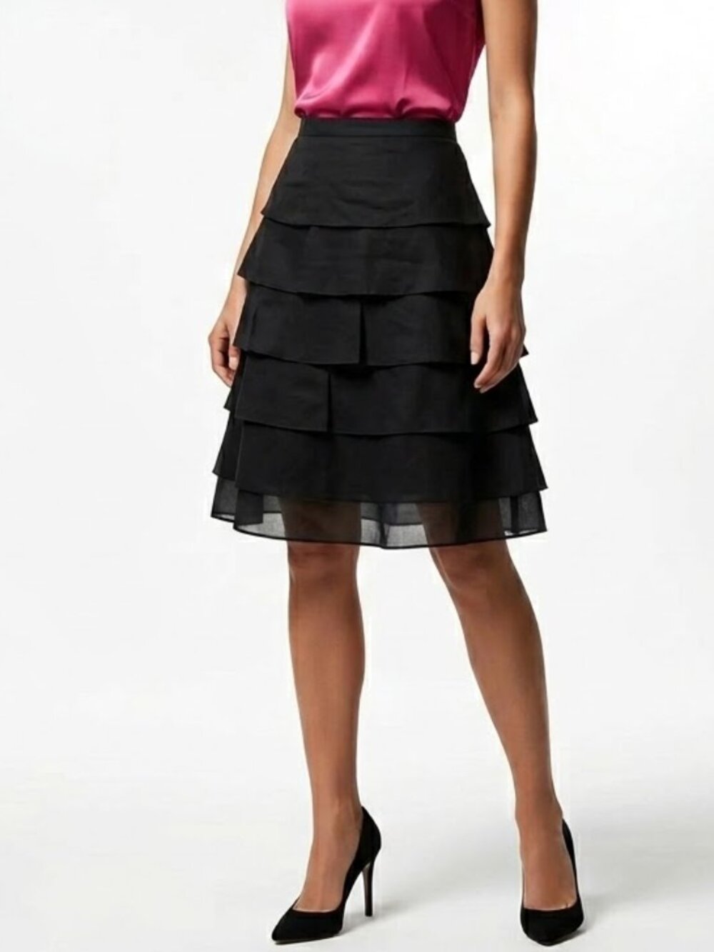 Ann Taylor Whimsigoth Black Tiered Cotton Mini Skirt Layered Frill Petite 0P